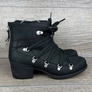 Merrell Shiloh II Women's Sz 6.5 Black Nubuck Rear Zip Lace Up Heeled Boots